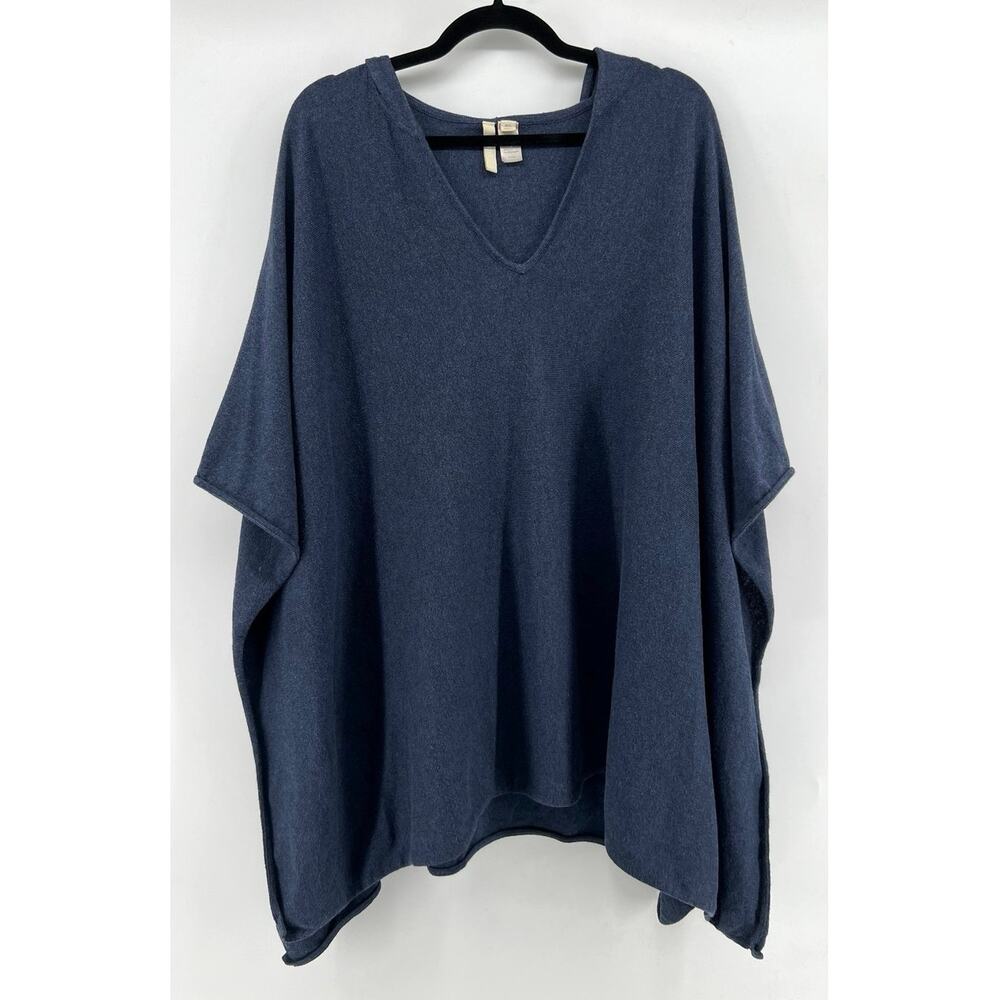 J.Jill Pure Jill | Hooded Poncho Sweater Cotton Cashmere Navy Blue Women's M/L